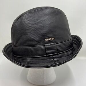 KANGOL 100% Plain Leather Player‎ Hat Dark Brown Men's Large Fedora Style NWT